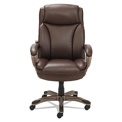 Alera Veon Series Executive High-Back Bonded Leather Chair, Supports Up to 275 lb, Brown Seat/Back, Bronze Base (ALEVN4159)
