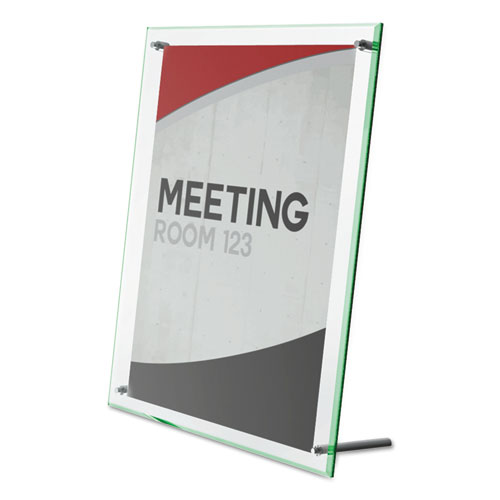 deflecto Superior Image Beveled Edge Sign Holder, Letter Insert, Clear/Green-Tinted Edges (799693)