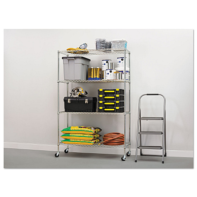 Alera NSF Certified 4-Shelf Wire Shelving Kit with Casters, 48w x 18d x 72h, Silver (ALESW604818SR)