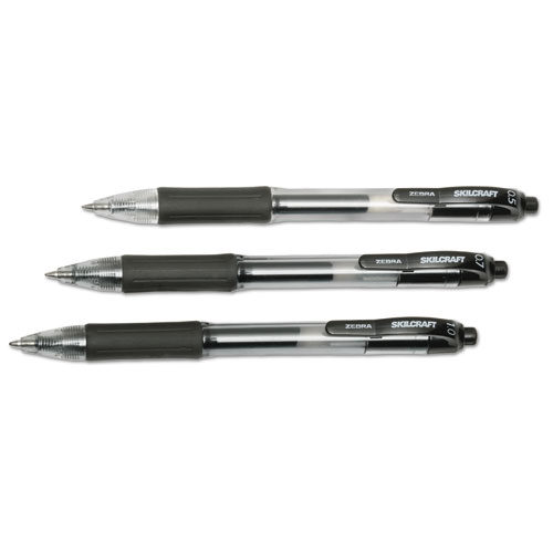 AbilityOne 7520016473133 SKILCRAFT Gel Pen, Retractable, Medium 0.7 mm, Black Ink, Clear/Black Barrel, Dozen