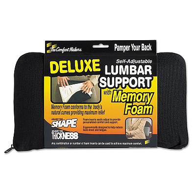 Master Caster The ComfortMakers Deluxe Lumbar Support Cushion, Memory Foam, 12.5 x 2.5 x 7.5, Black (MAS92061)