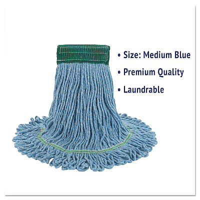 Boardwalk Super Loop Wet Mop Head, Cotton/Synthetic Fiber, 5" Headband, Medium Size, Blue, 12/Carton (BWK502BLCT)