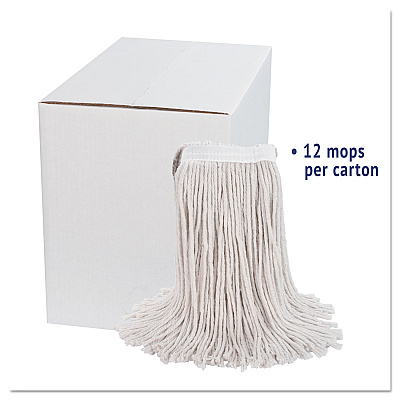 Boardwalk Premium Cut-End Wet Mop Heads, Cotton, 24oz, White, 12/Carton (BWK224CCT)