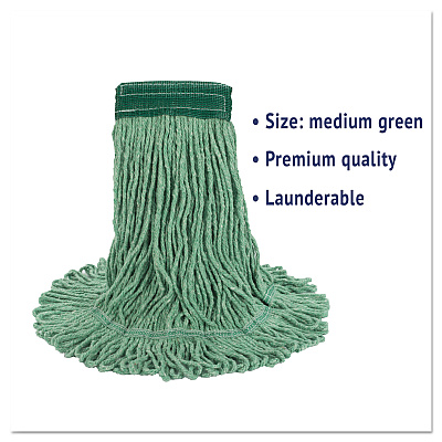 Boardwalk Super Loop Wet Mop Head, Cotton/Synthetic Fiber, 5" Headband, Medium Size, Green (BWK502GNEA)