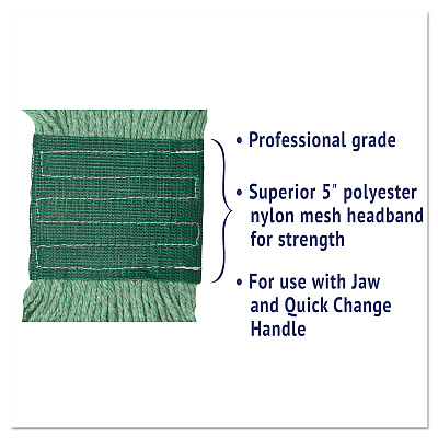 Boardwalk Super Loop Wet Mop Head, Cotton/Synthetic Fiber, 5" Headband, Medium Size, Green, 12/Carton (BWK502GNCT)