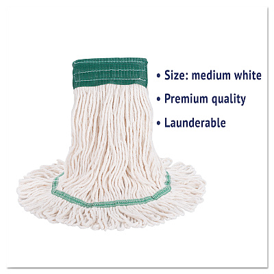 Boardwalk Super Loop Wet Mop Head, Cotton/Synthetic Fiber, 5" Headband, Medium Size, White, 12/Carton (BWK502WHCT)