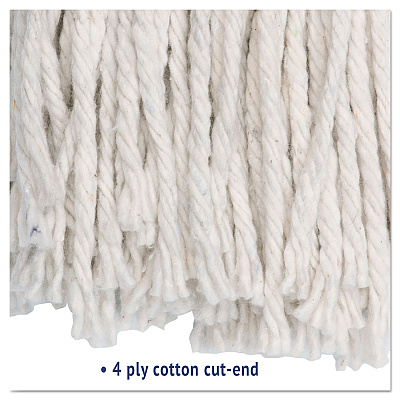 Boardwalk Premium Cut-End Wet Mop Heads, Cotton, 24oz, White, 12/Carton (BWK224CCT)