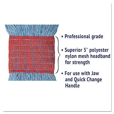 Boardwalk Super Loop Wet Mop Head, Cotton/Synthetic Fiber, 5" Headband, Large Size, Blue, 12/Carton (BWK503BLCT)