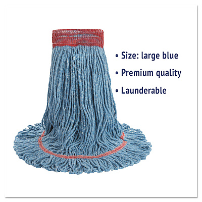 Boardwalk Super Loop Wet Mop Head, Cotton/Synthetic Fiber, 5" Headband, Large Size, Blue, 12/Carton (BWK503BLCT)