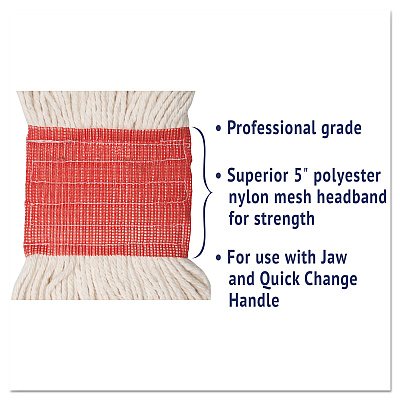 Boardwalk Super Loop Wet Mop Head, Cotton/Synthetic Fiber, 5" Headband, Large Size, White, 12/Carton (BWK503WHCT)
