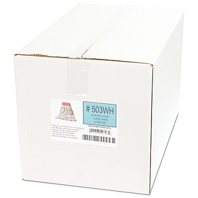 Boardwalk Super Loop Wet Mop Head, Cotton/Synthetic Fiber, 5" Headband, Large Size, White, 12/Carton (BWK503WHCT)
