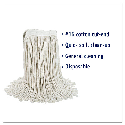 Boardwalk Cut-End Wet Mop Head, Cotton, No. 16 Size, White (BWK2016CEA)