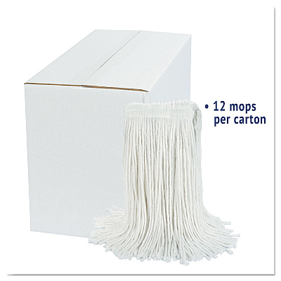 Boardwalk Cut-End Wet Mop Head, Rayon, No. 24, White, 12/Carton (BWK2024RCT)