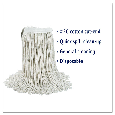 Boardwalk Cut-End Wet Mop Head, Cotton, No. 20, White (BWK2020CEA)