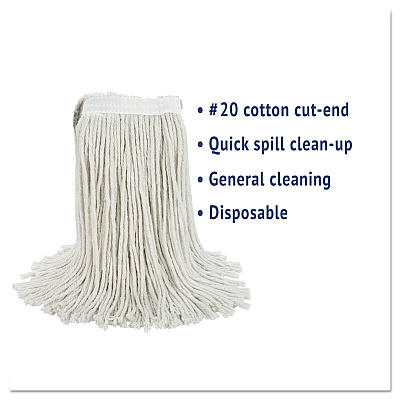 Boardwalk Cut-End Wet Mop Head, Cotton, White, #20, 12/Carton (BWK2020CCT)