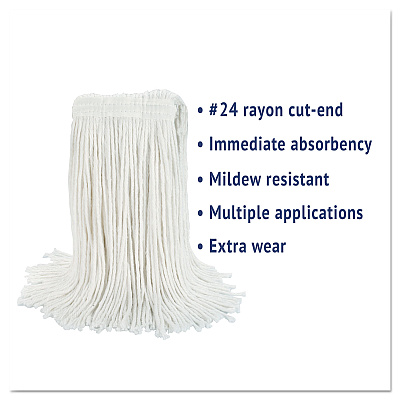 Boardwalk Cut-End Wet Mop Head, Rayon, No. 24, White, 12/Carton (BWK2024RCT)