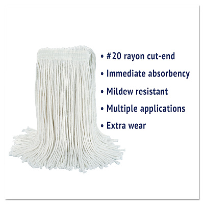 Boardwalk Cut-End Wet Mop Head, Rayon, No. 20, White, 12/Carton (BWK2020RCT)