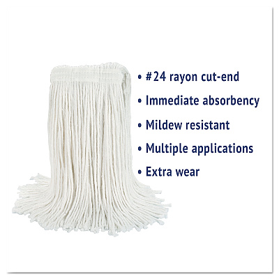 Boardwalk Cut-End Wet Mop Head, Rayon, No. 24, White (BWK2024REA)