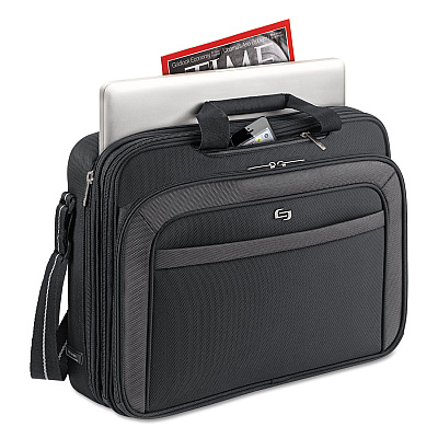 Solo Pro CheckFast Briefcase, Fits Devices Up to 17.3", Polyester, 17 x 5.5 x 13.75, Black (USLCLA3144)