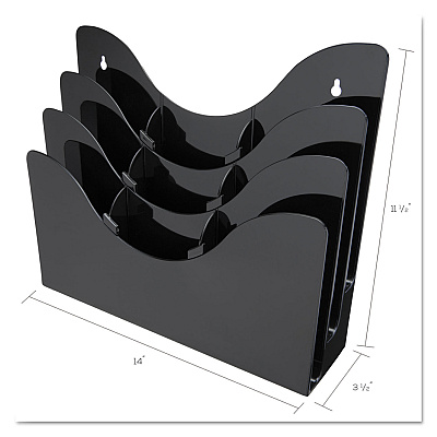 deflecto 3-Tier Document Organizer w/6 Removable Dividers, 13.38w x 3.5d x 11.5h, Black (DEF47634)