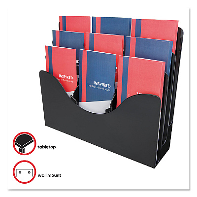 deflecto 3-Tier Document Organizer w/6 Removable Dividers, 13.38w x 3.5d x 11.5h, Black (DEF47634)