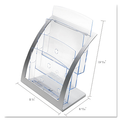 deflecto 3-Tier Literature Holder, Leaflet Size, 11.25w x 6.94d x 13.31h, Silver (DEF693745)
