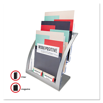deflecto 3-Tier Literature Holder, Leaflet Size, 11.25w x 6.94d x 13.31h, Silver (DEF693745)