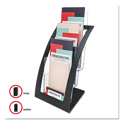 deflecto 3-Tier Literature Holder, Leaflet Size, 6.75w x 6.94d x 13.31h, Black (DEF693604)