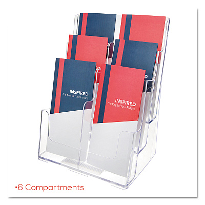 deflecto 6-Compartment DocuHolder, Leaflet Size, 9.63w x 6.25d x 12.63h, Clear (DEF77401)