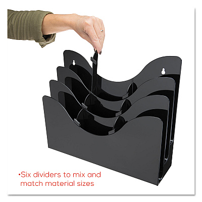 deflecto 3-Tier Document Organizer w/6 Removable Dividers, 13.38w x 3.5d x 11.5h, Black (DEF47634)