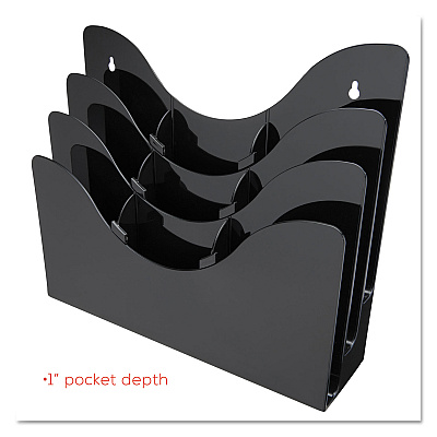 deflecto 3-Tier Document Organizer w/6 Removable Dividers, 13.38w x 3.5d x 11.5h, Black (DEF47634)