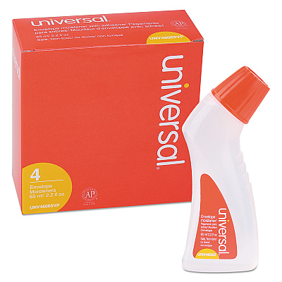 Universal Envelope Moistener with Adhesive, 2.2 oz Bottle, Clear, 4/Pack (UNV46065VP)