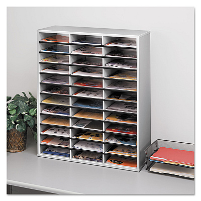 Fellowes Literature Organizer, 36 Letter Compartments, 29 x 11.88 x 34.69, Dove Gray (FEL25061)