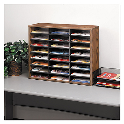 Fellowes Literature Organizer, 24 Letter Compartments, 29 x 11.88 x 23.44, Medium Oak (FEL25043)