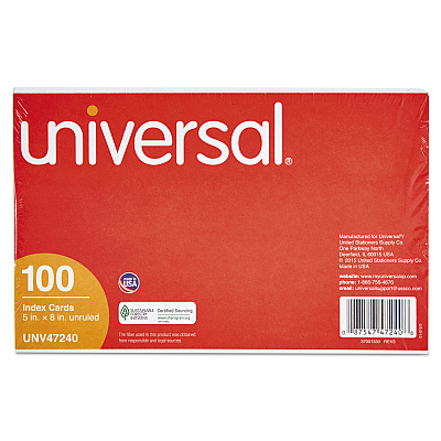 Universal Unruled Index Cards, 5 x 8, White, 100/Pack (UNV47240)