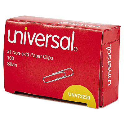 Universal Paper Clips, #1, Nonskid, Silver, 100 Clips/Box, 10 Boxes/Pack (UNV72230)