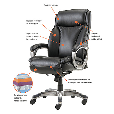 Alera Veon Series Executive High-Back Bonded Leather Chair, Supports Up to 275 lb, Black Seat/Back, Graphite Base (ALEVN4119)