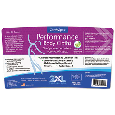 2XL Performance Body Cloths, 6 x 8, Fresh Scent, White, 700/Pack, 4 Packs/Carton (TXLL436)