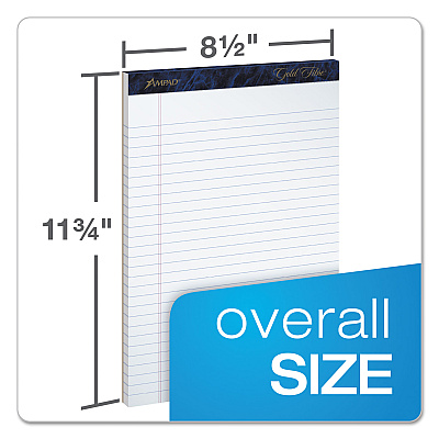 Ampad Gold Fibre Writing Pads, Wide/Legal Rule, 50 White 8.5 x 11.75 Sheets, 4/Pack (TOP20031)