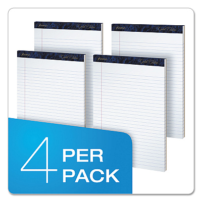 Ampad Gold Fibre Writing Pads, Wide/Legal Rule, 50 White 8.5 x 11.75 Sheets, 4/Pack (TOP20031)