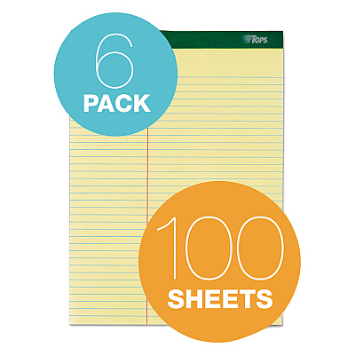 TOPS Double Docket Ruled Pads, Pitman Rule Variation (Offset Dividing Line - 3" Left), 100 Canary 8.5 x 11.75 Sheets, 6/Pack (TOP63396)