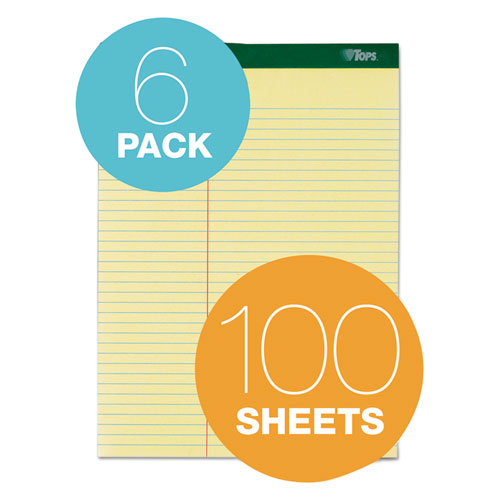 TOPS Double Docket Ruled Pads, Pitman Rule Variation (Offset Dividing Line - 3" Left), 100 Canary 8.5 x 11.75 Sheets, 6/Pack (63396)