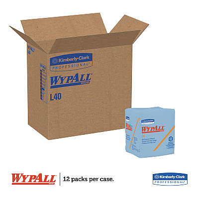 WypAll L40 Wiper, 1/4 Fold, Blue, 12.5 x 12, 56/Box, 12 Boxes/Carton (KCC05776)