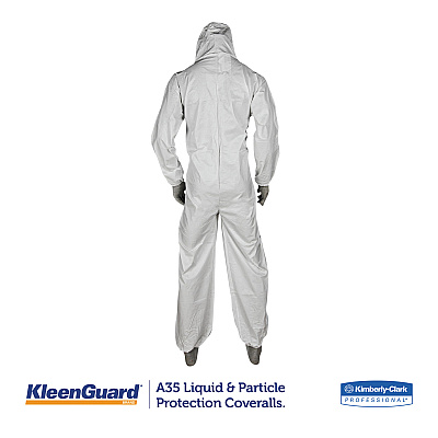 KleenGuard A35 Liquid and Particle Protection Coveralls, Zipper Front, Hooded, Elastic Wrists and Ankles, 2X-Large, White, 25/Carton (KCC38941)