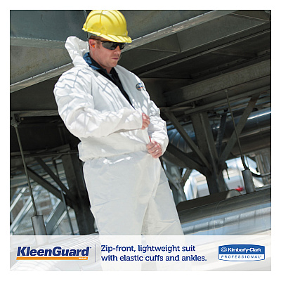 KleenGuard A35 Liquid and Particle Protection Coveralls, Zipper Front, Hooded, Elastic Wrists and Ankles, 2X-Large, White, 25/Carton (KCC38941)