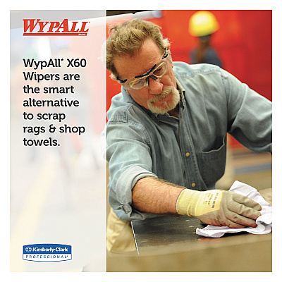 WypAll General Clean X60 Cloths, 1/4 Fold, 11 x 23, White, 100/Box, 9 Boxes/Carton (KCC34770)