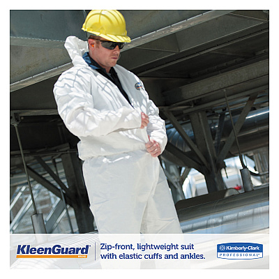 KleenGuard A35 Liquid and Particle Protection Coveralls, Zipper Front, Hooded, Elastic Wrists and Ankles, X-Large, White, 25/Carton (KCC38939)