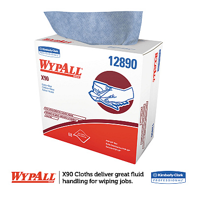 WypAll X90 Cloths, POP-UP Box, 2-Ply, 8.3 x 16.8, Denim Blue, 68/Box, 5 Boxes/Carton (KCC12890)