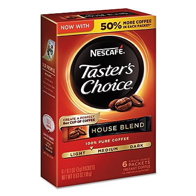 Nescaf Taster's Choice House Blend Instant Coffee, 0.1oz Stick, 6/Box, 12Box/Carton (NES32486)