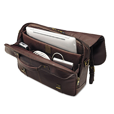 Samsonite Leather Flapover Case, Fits Devices Up to 15.6", Leather, 16 x 6 x 13, Brown (SML457981139)